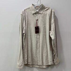 Men’s Cream Casual Button Down Shirt with Textured Fabric